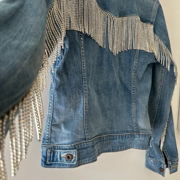 Levi's Denim Jacket with Custom Rhinestone Fringe, Size Small - Picture 3 of 4